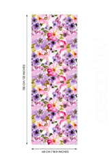 Runner Sulu Boya Pembe Mor Çiçek Desenli Dijital Baskılı - 48x135cm