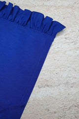 Dekoratif Fırfırlı Saks Mavi Runner – Su İtici Pamuk Karışımlı 140x45 cm