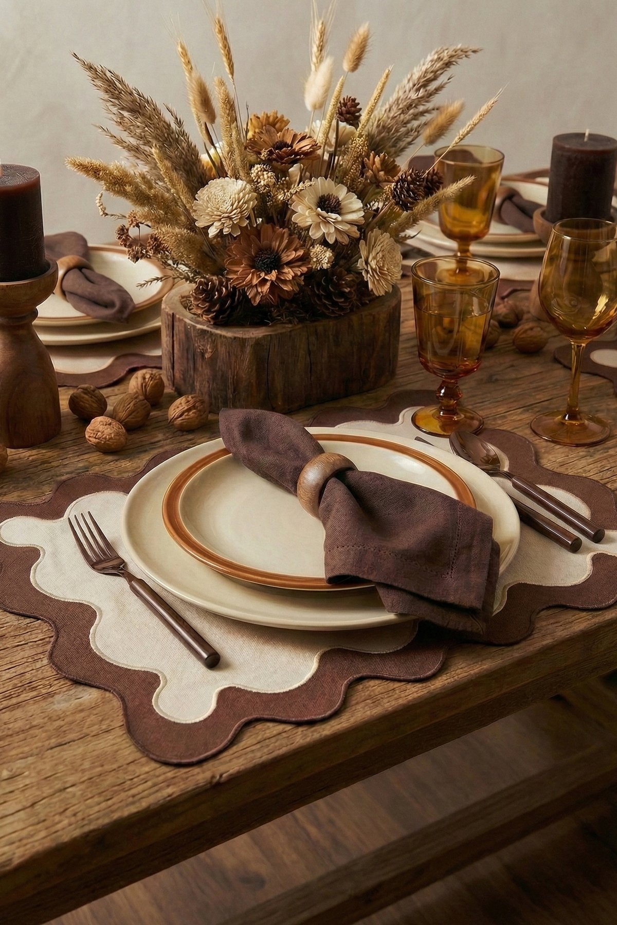 Marea Kahve Bej Kumaş Dalga Form Amerikan Servis 43x35 - 2 Adet