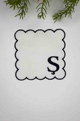 Ş Harfi Siyah Nakışlı Monogram Patch Kumaş Kokteyl Peçetesi 1 Adet - Decofav | Kırlent, Sofra Tekstili, Kumaş