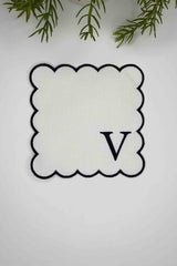 V Harfi Siyah Nakışlı Monogram Patch Kumaş Kokteyl Peçetesi 1 Adet - Decofav | Kırlent, Sofra Tekstili, Kumaş