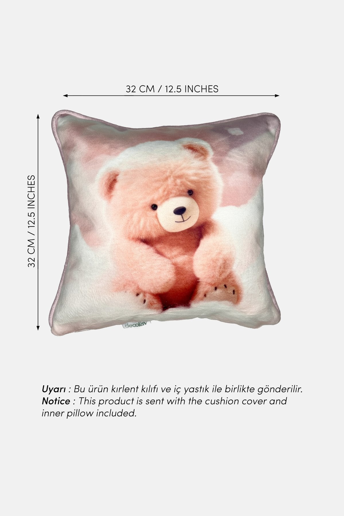 Teddy Snuggle – Ayıcık Temalı İç Dolgulu Dijital Baskılı Kadife Çocuk Kırlenti (32x32 cm)