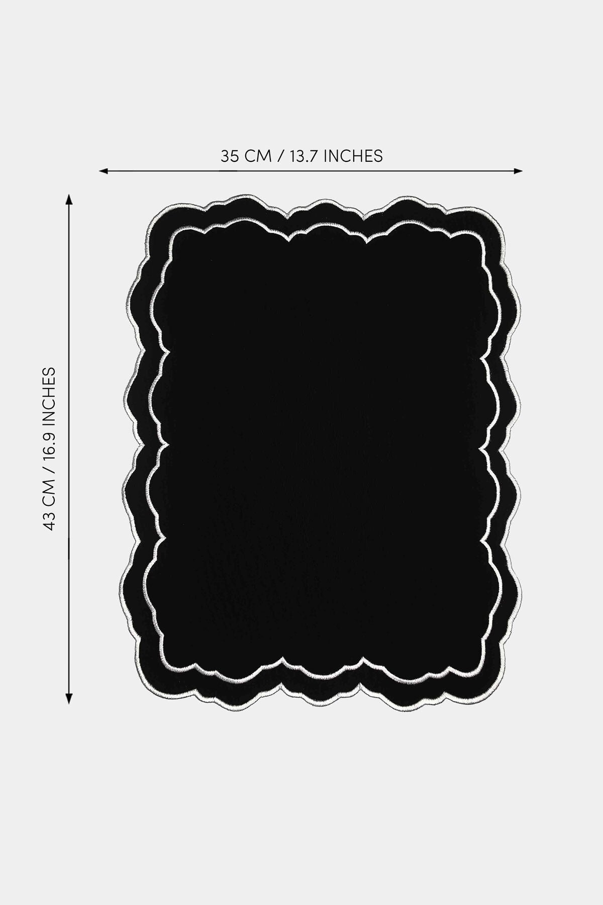 Bloom Siyah Kumaş Beyaz Nakışlı Amerikan Servis 39x39 cm- 1 Adet