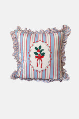 Holly Stripes – Dijital Baskılı Fırfırlı Kırlent Kılıfı - 42x42cm