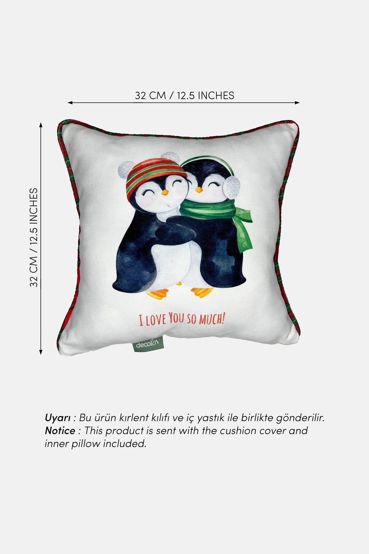 Penguin Hug – Penguen Temalı İç Dolgulu Petek Dokulu Çocuk Kırlenti (32x32 cm)