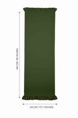 Dekoratif Fırfırlı Yeşil Runner – Su İtici Pamuk Karışımlı 140x45 cm