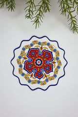 Etnik Kırmızı ve Mavi Çini Desenli Nakış Kenar Kokteyl Peçetesi 1 Adet
