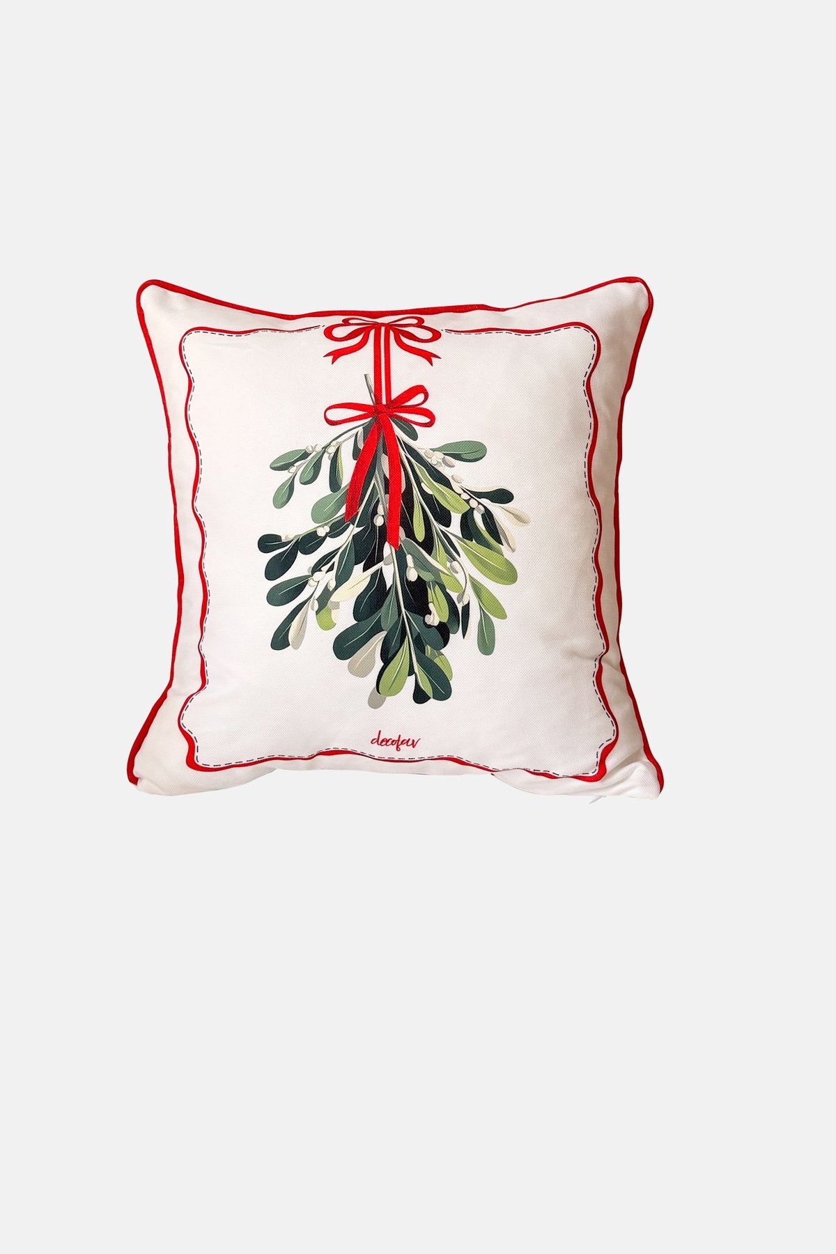 Festive Mistletoe – Dijital Baskılı Fitilli Kırlent Kılıfı - 43x43cm