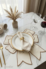 Bow Ekru Kumaş Fiyonk Form Tarçın Nakışlı Amerikan Servis 35x39 cm- 1 Adet