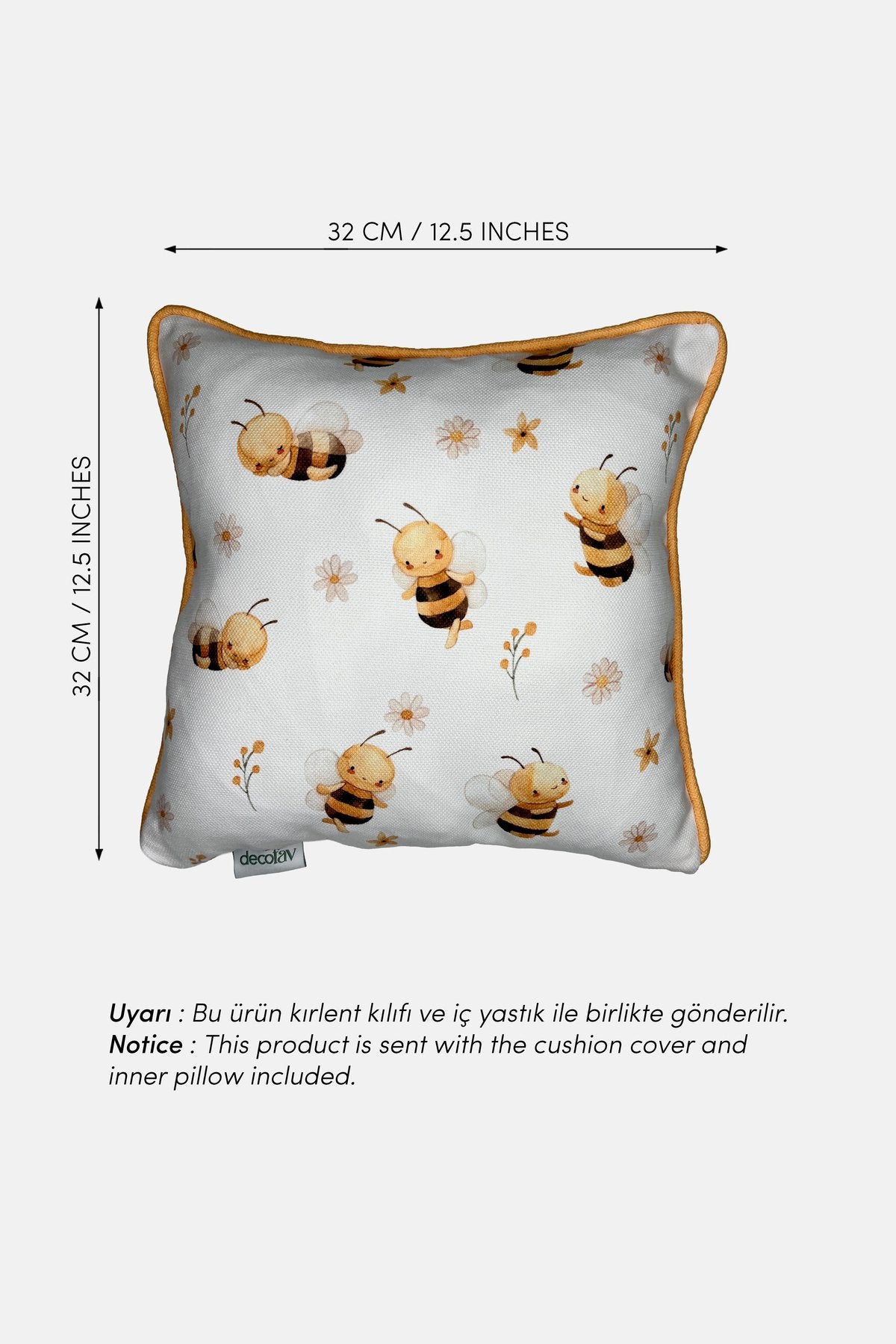 Buzz & Bloom – Arı Temalı İç Dolgulu Petek Dokulu Çocuk Kırlenti (32x32 cm)