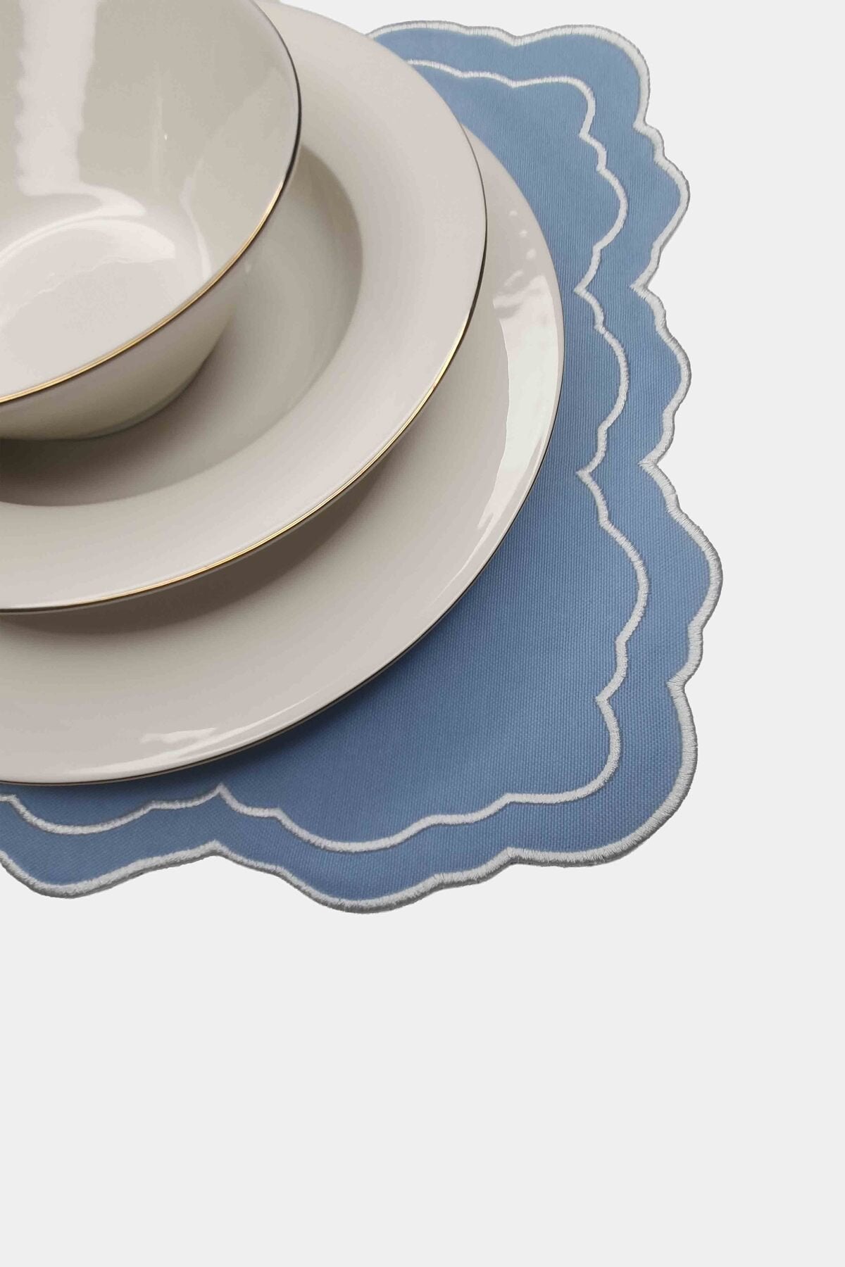 Tableau Mavi Toile Desenli Beyaz Nakışlı Amerikan Servis 43x35cm 2 Adet