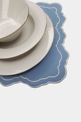 Tableau Mavi Toile Desenli Beyaz Nakışlı Amerikan Servis 43x35cm 2 Adet