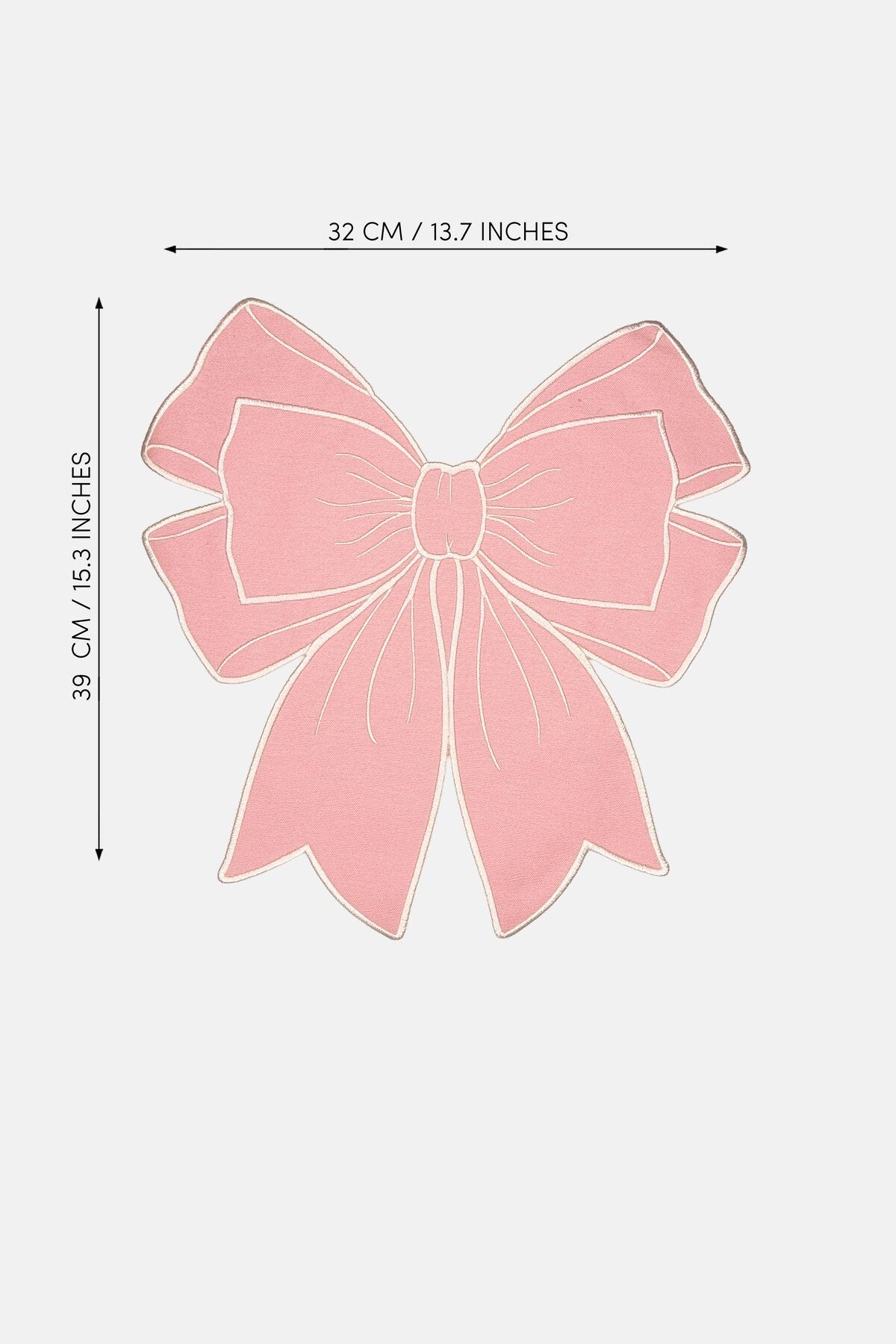 Bow Pembe Kumaş Fiyonk Form Beyaz Nakışlı Amerikan Servis 35x39 cm- 1 Adet
