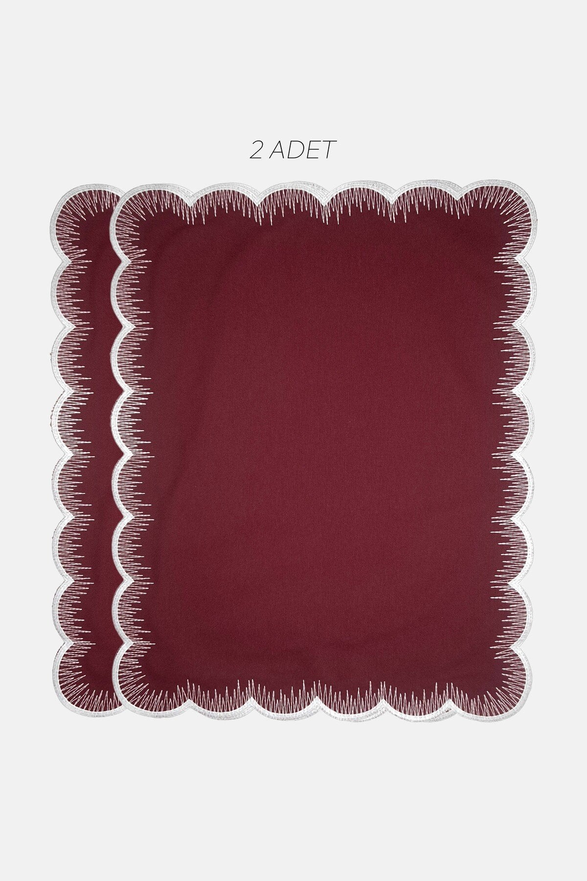 Scallop Dikdörtgen Bordo Kumaş Nakışlı Amerikan Servis 2 Adet