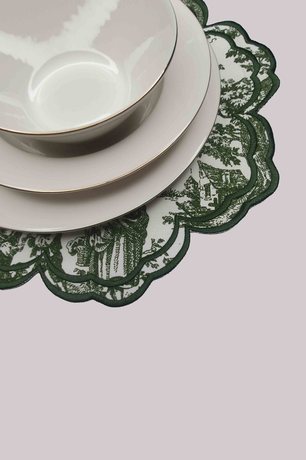 Bloom Yeşil Toile Desenli Yeşil Nakışlı Amerikan Servis 39x39 cm- 1 Adet