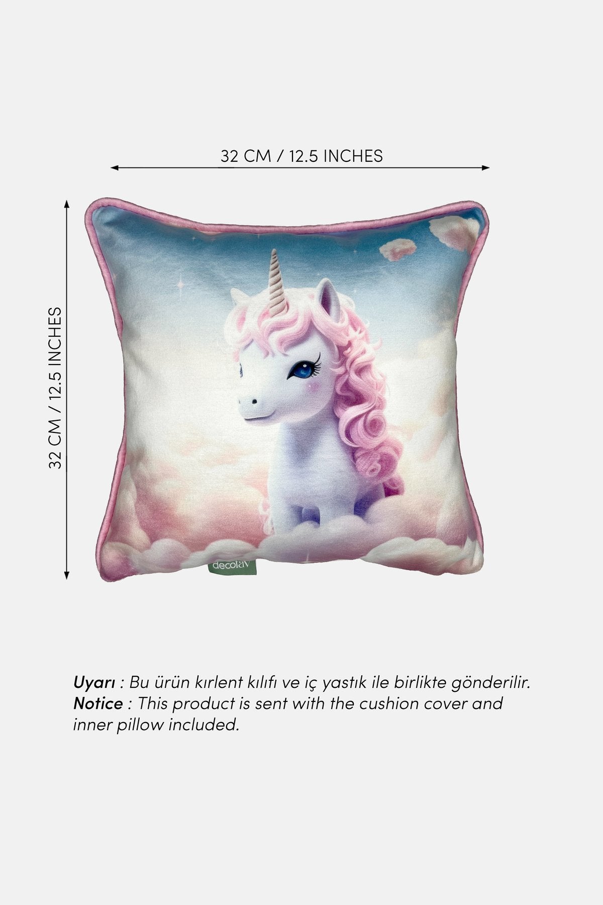 Pastel Unicorn – İç Dolgulu Dijital Baskılı Kadife Çocuk Kırlenti (32x32 cm)