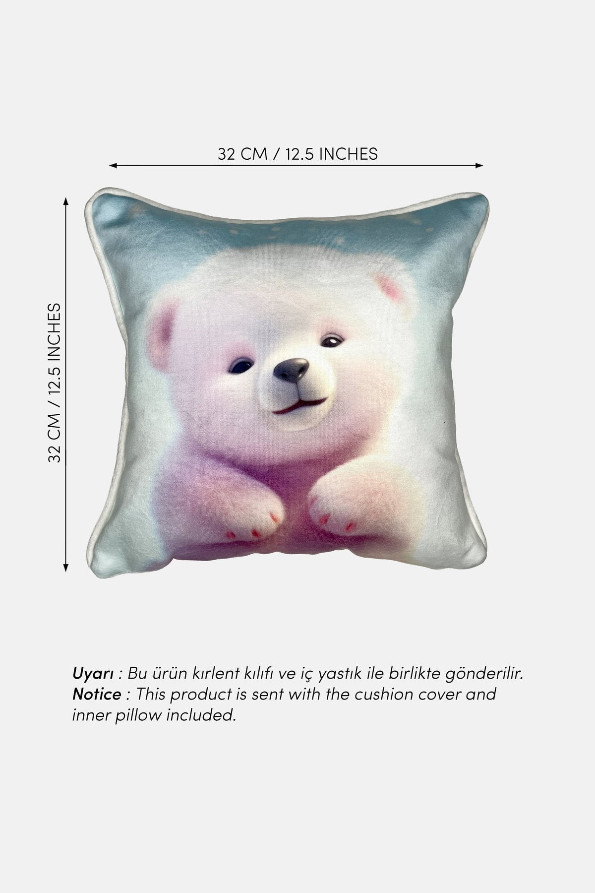 Polar Cuddle – Kutup Ayısı Temalı İç Dolgulu Dijital Baskılı Kadife Çocuk Kırlenti (32x32 cm)