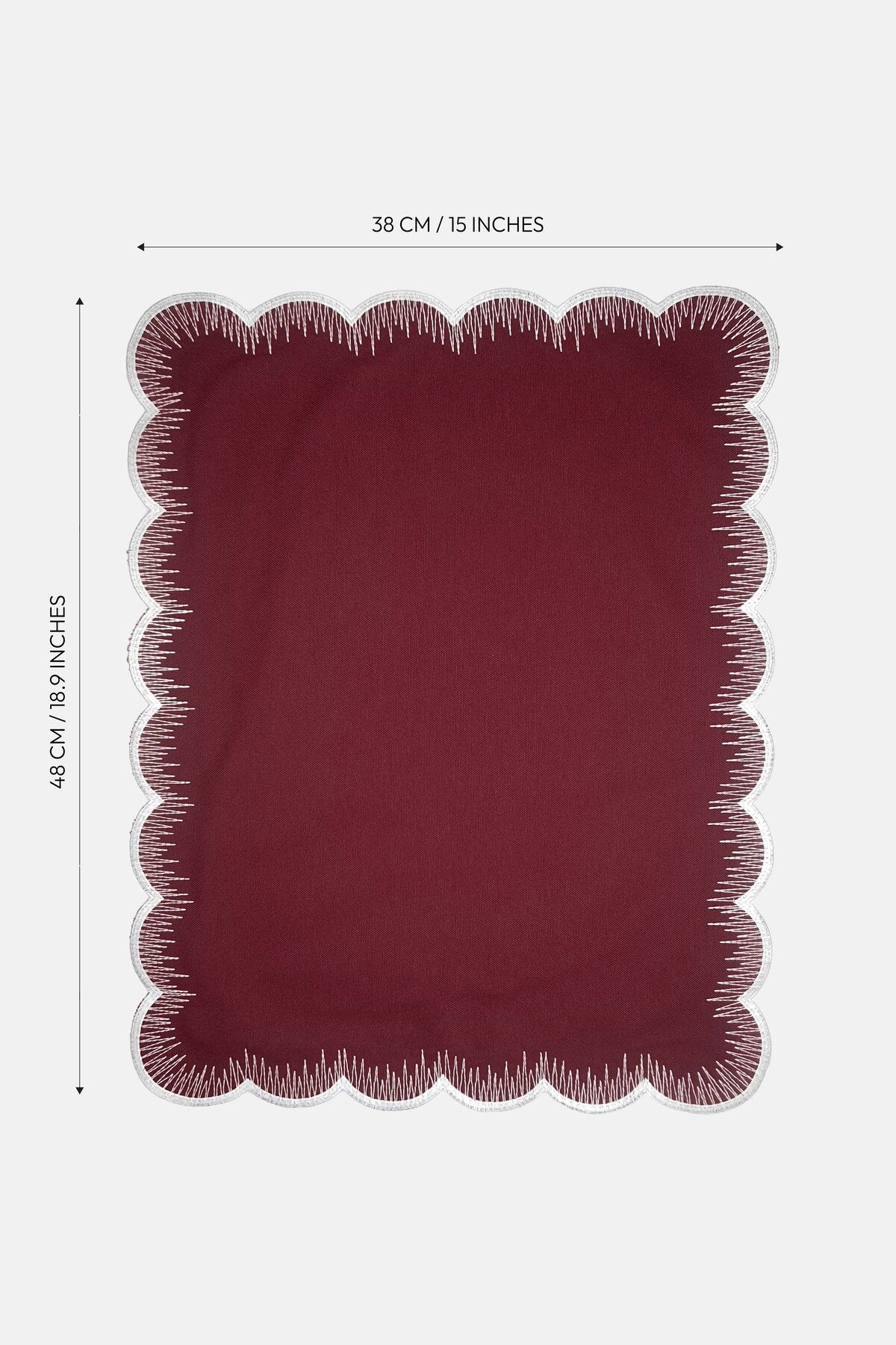 Scallop Dikdörtgen Bordo Kumaş Nakışlı Amerikan Servis 2 Adet