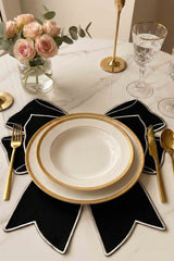 Bow Siyah Kumaş Fiyonk Form Beyaz Nakışlı Amerikan Servis 35x39 cm- 1 Adet