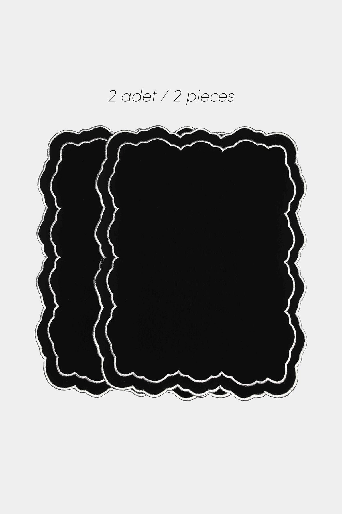 Tableau Siyah Toile Desenli Pembe Nakışlı Amerikan Servis 43x35cm 2 Adet