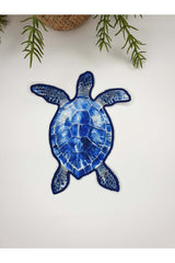 Mavi Caretta Caretta ve Deniz Kabuğu Desenli Nakışlı Kokteyl Peçetesi
