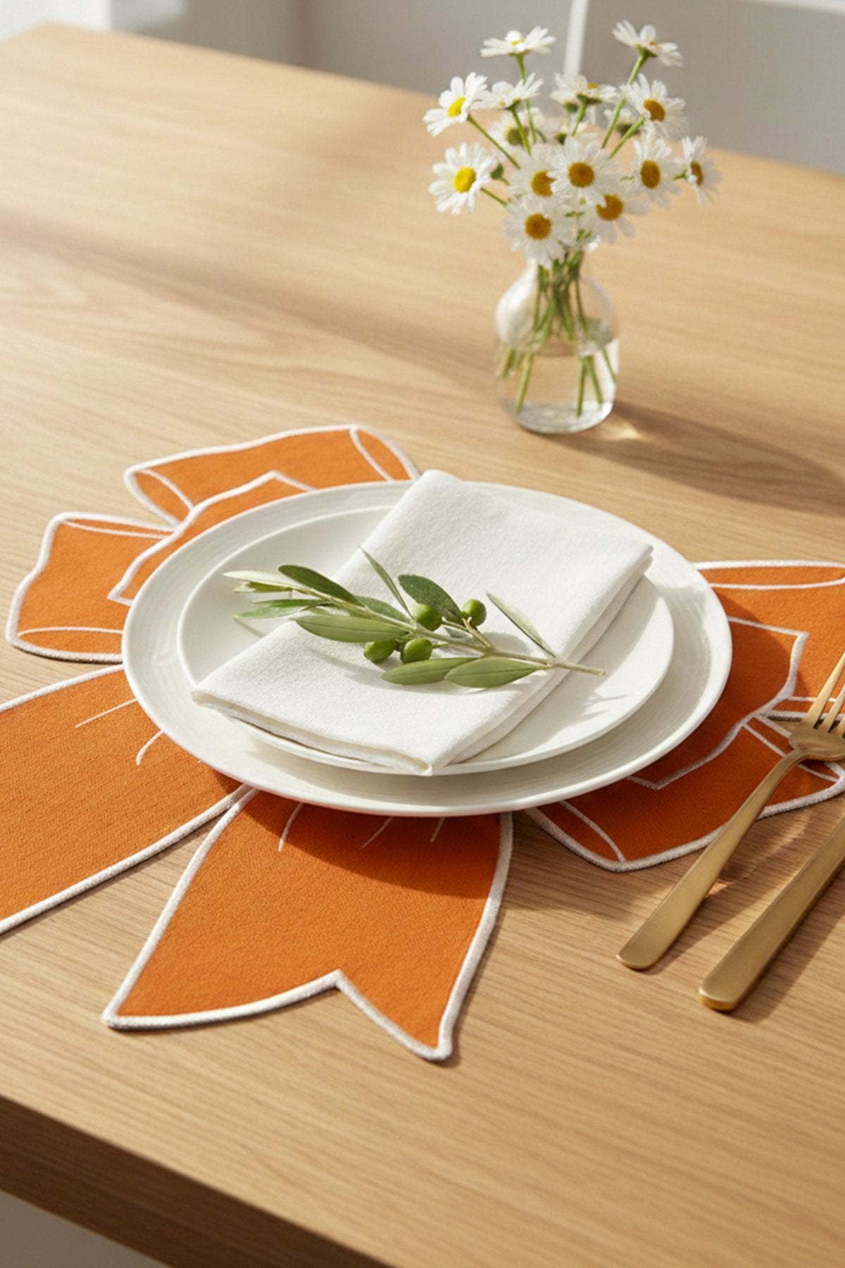 Bow Turuncu Kumaş Fiyonk Form Nakışlı Amerikan Servis 35x39 cm- 1 Adet