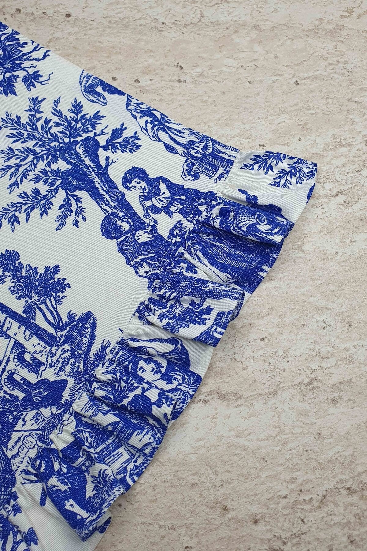 Dekoratif Fırfırlı Saks Toile Runner – Su İtici Pamuk Karışımlı 140x45 cm