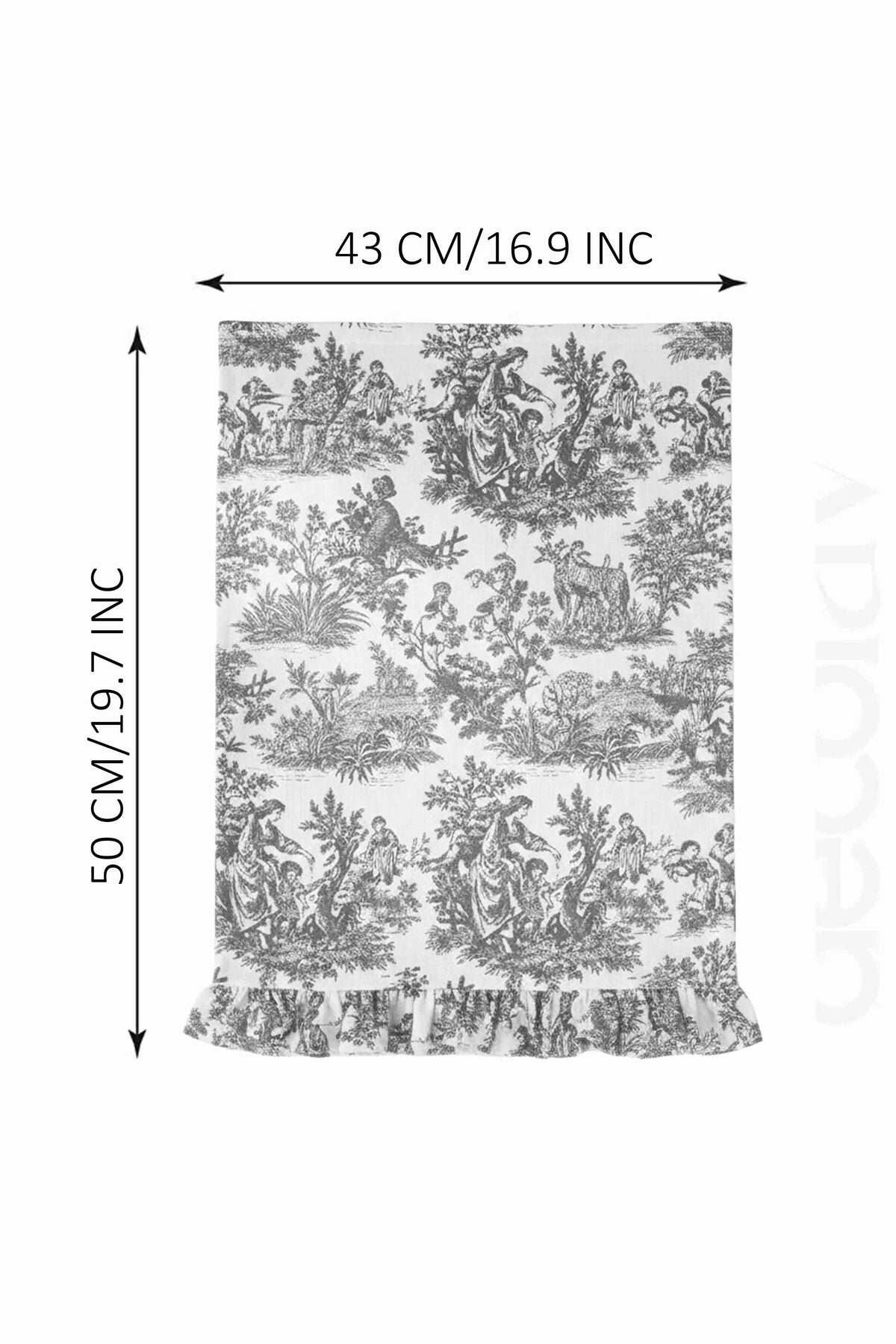Dekoratif Fırfırlı Gri Toile Fırın Örtüsü – Su İtici Pamuk Karışımlı 43x50 cm