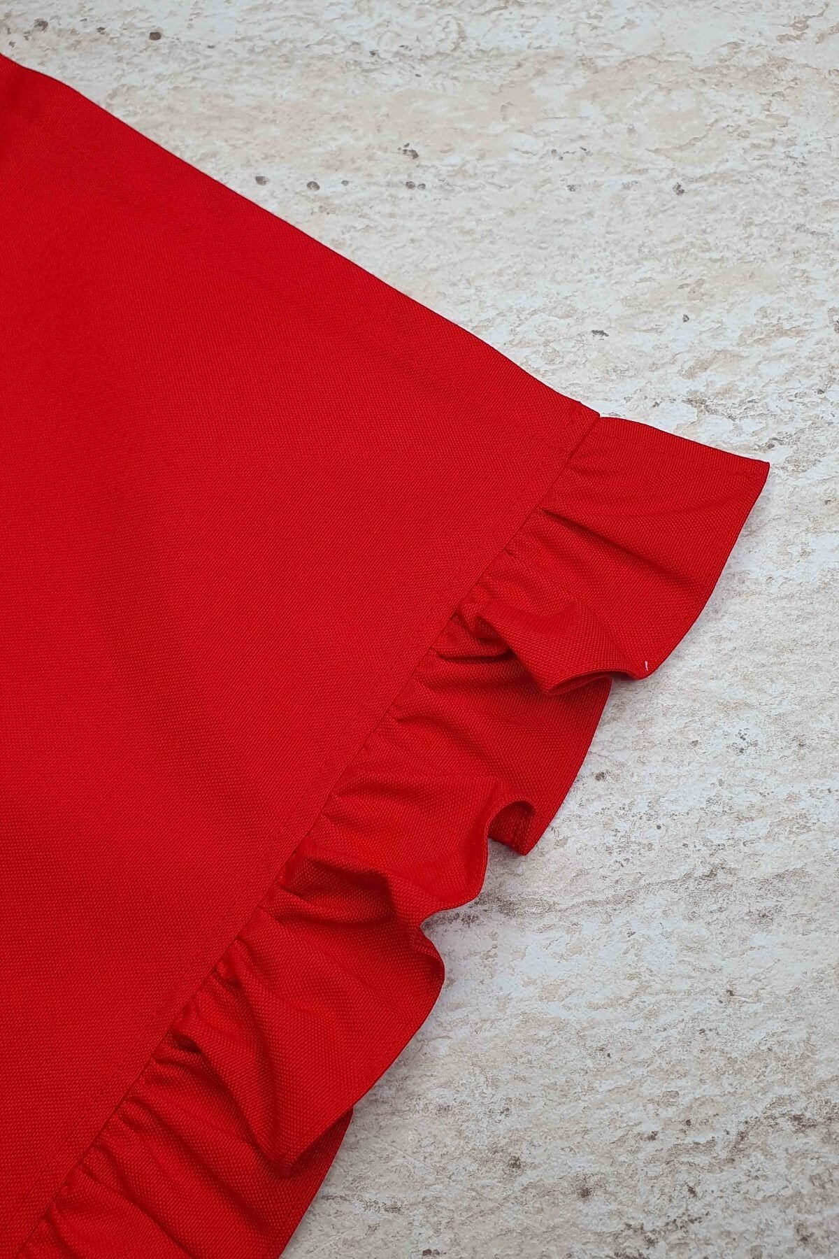Dekoratif Fırfırlı Kırmızı Runner – Su İtici Pamuk Karışımlı 140x45 cm