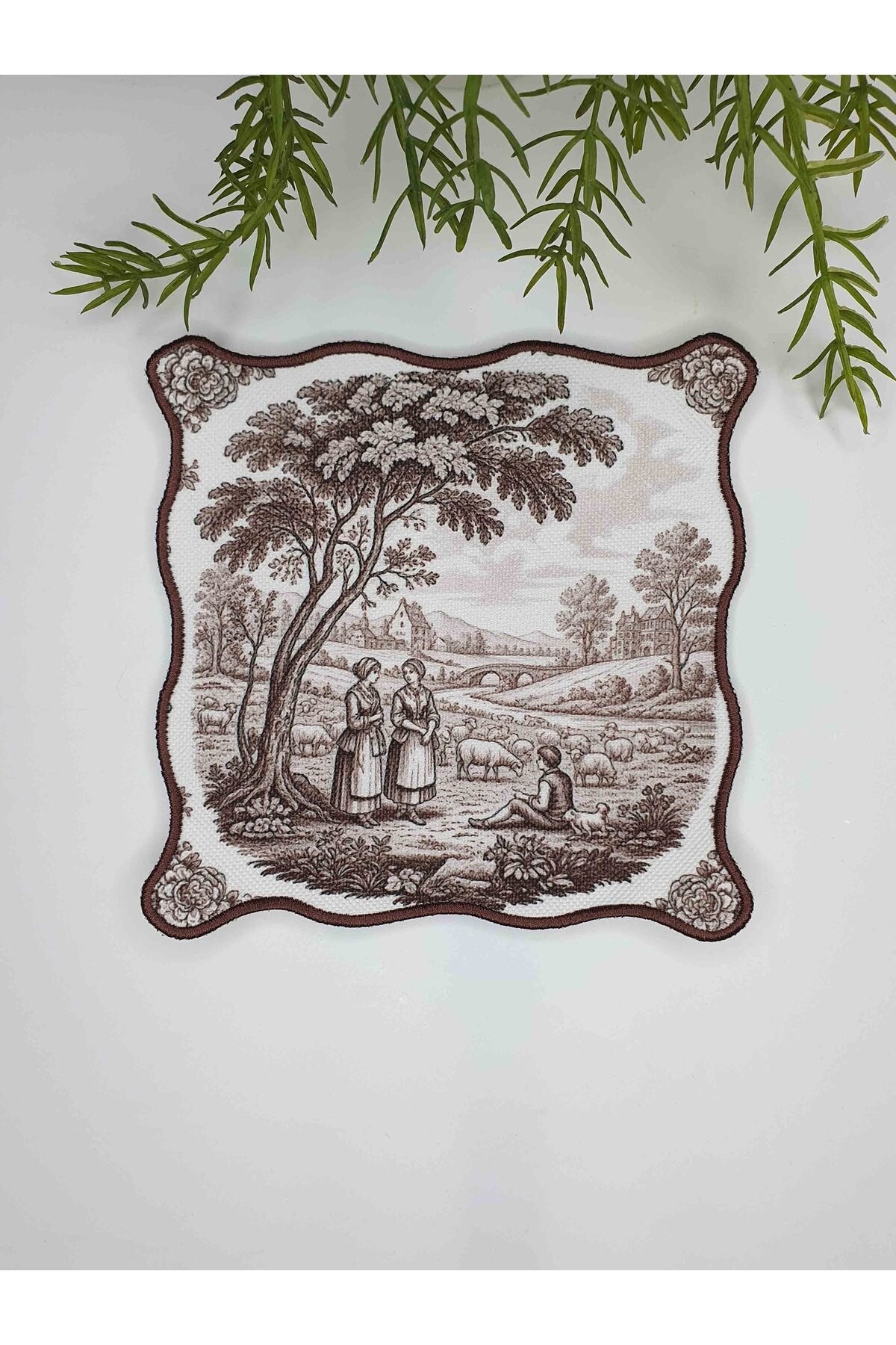 Kahverengi Toile Elegance Serisi Nakışlı Kumaş Kokteyl Peçeteleri 1 Adet