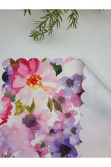 Runner Sulu Boya Pembe Mor Çiçek Desenli Dijital Baskılı - 48x135cm