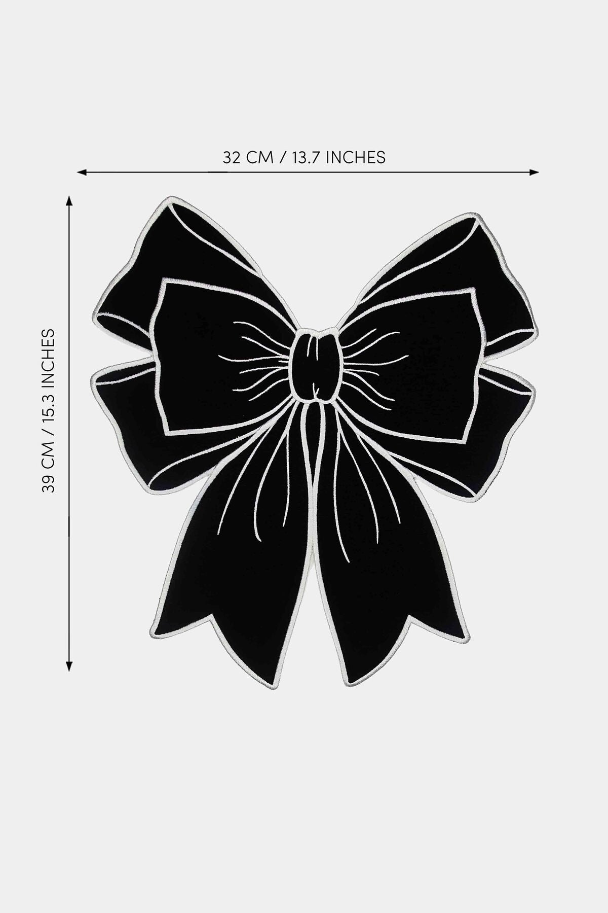 Bow Siyah Kumaş Fiyonk Form Beyaz Nakışlı Amerikan Servis 35x39 cm- 1 Adet