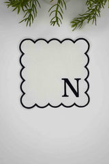 N Harfi Siyah Nakışlı Monogram Patch Kumaş Kokteyl Peçetesi 1 Adet - Decofav | Kırlent, Sofra Tekstili, Kumaş