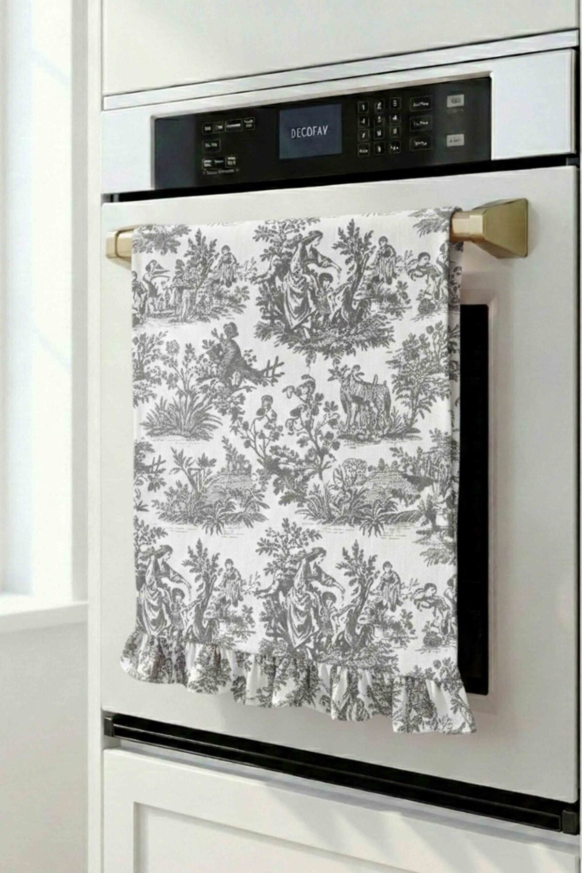 Dekoratif Fırfırlı Gri Toile Fırın Örtüsü – Su İtici Pamuk Karışımlı 43x50 cm