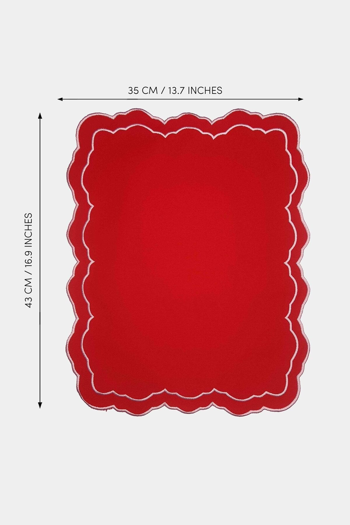 Tableau Kırmızı Toile Desenli Pembe Nakışlı Amerikan Servis 43x35cm 2 Adet