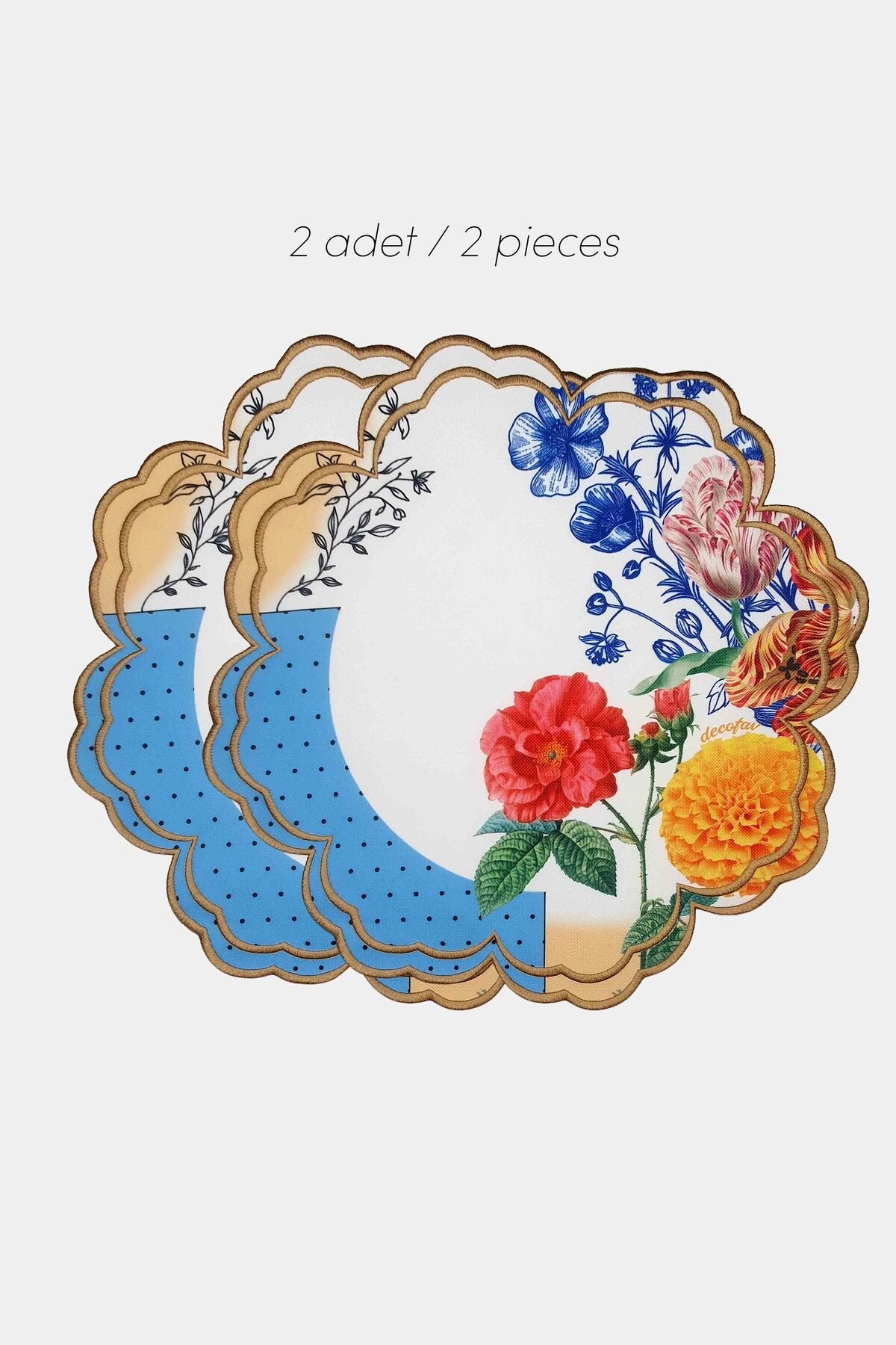 Bloom Çini Motifli ve Çiçekler Tasarım Desenli Altın Nakışlı Amerikan Servis 39x39 cm- 1 Adet