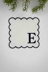 E Harfi Siyah Nakışlı Monogram Patch Kumaş Kokteyl Peçetesi 1 Adet - Decofav | Kırlent, Sofra Tekstili, Kumaş