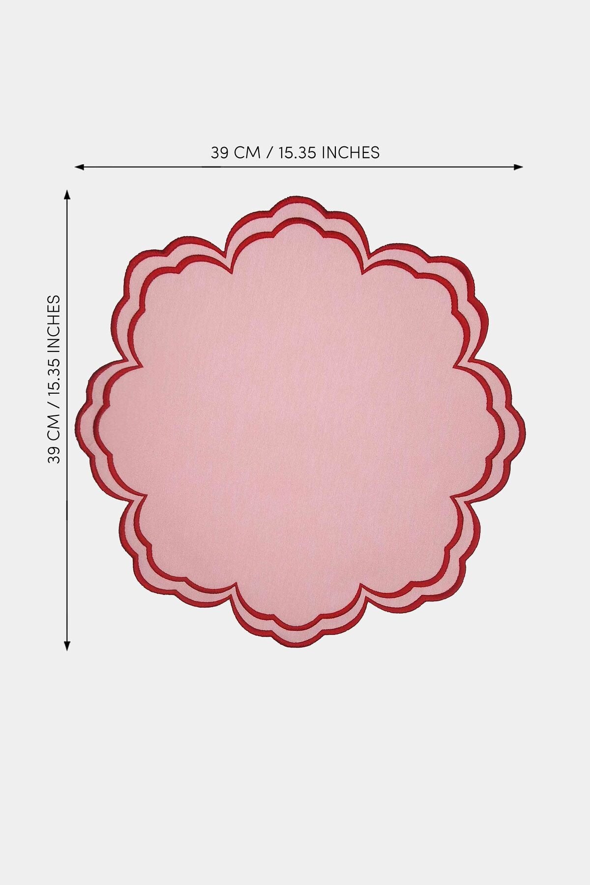 Bloom Pembe Kumaş Kırmızı Nakışlı Amerikan Servis 39x39 cm- 1 Adet