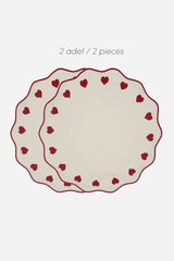 Corazon Ekru Üzeri Kırmızı Nakışlı Amerikan Servis 39x39 cm- 1 Adet