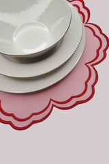 Bloom Pembe Kumaş Kırmızı Nakışlı Amerikan Servis 39x39 cm- 1 Adet