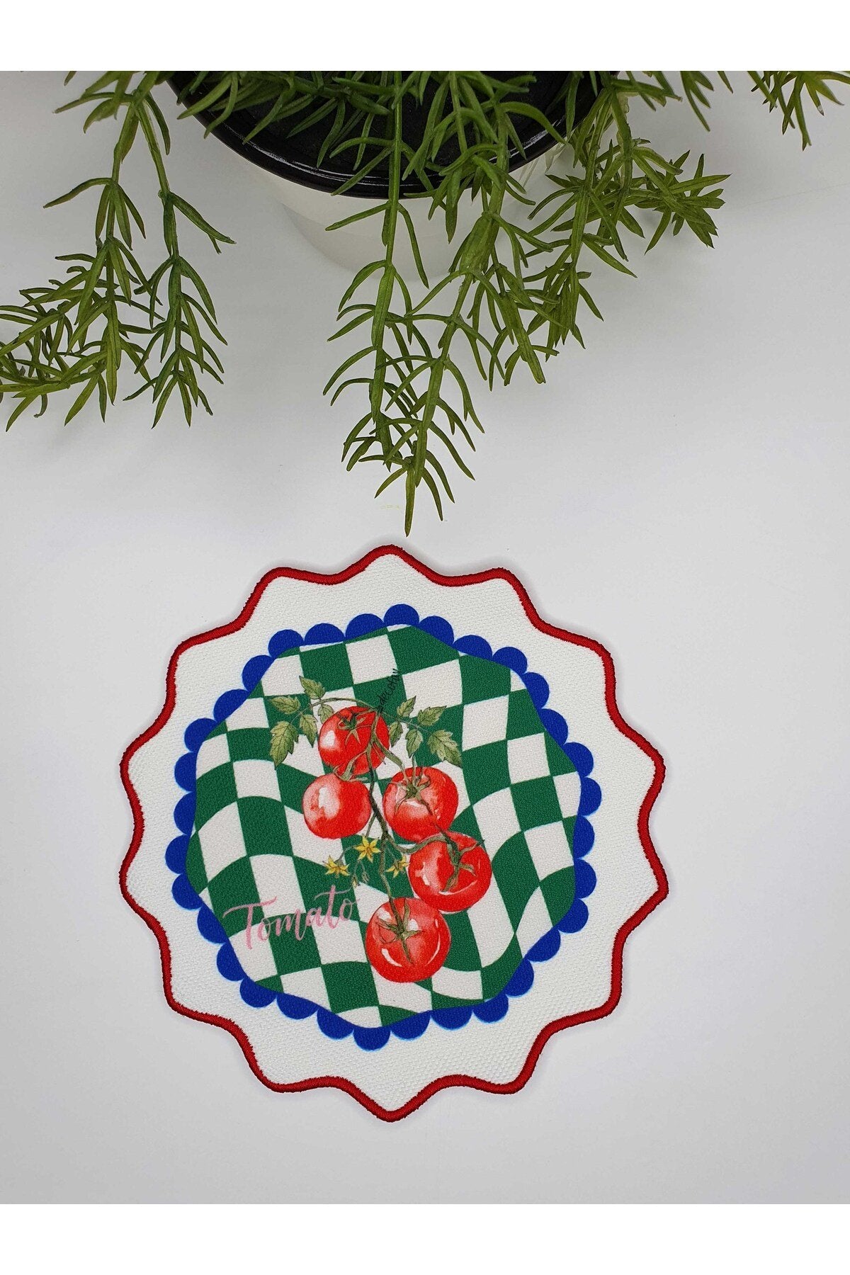 Vintange Tomato Desenli Nakış Kenar Koktey Peçetesi 1 Adet