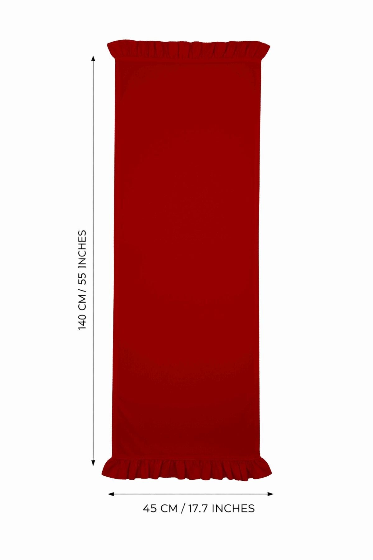 Dekoratif Fırfırlı Kırmızı Runner – Su İtici Pamuk Karışımlı 140x45 cm