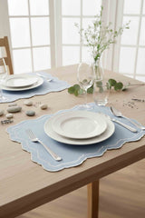 Tableau Mavi Toile Desenli Beyaz Nakışlı Amerikan Servis 43x35cm 2 Adet