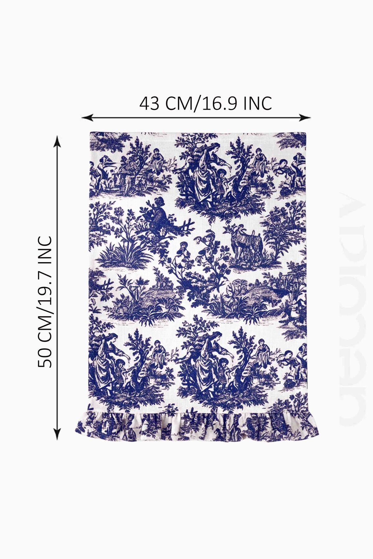 Dekoratif Fırfırlı Saks Toile Fırın Örtüsü – Su İtici Pamuk Karışımlı 43x50 cm