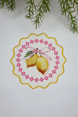 Pembe Kurdeleli Limon ve Çiçek Desenli Nakış Kenar Kokteyl Peçetesi 1 Adet