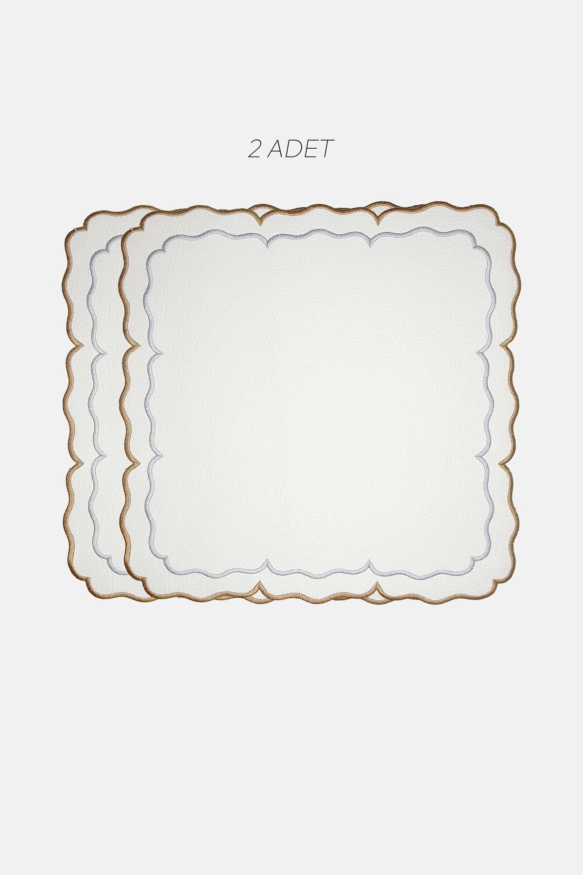 Royal Beyaz Suni Deri Nakışlı Amerikan Servis 2 Adet