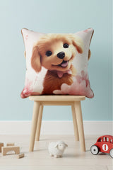 Golden Pup – Köpüş Temalı İç Dolgulu Dijital Baskılı Kadife Çocuk Kırlenti (32x32 cm)