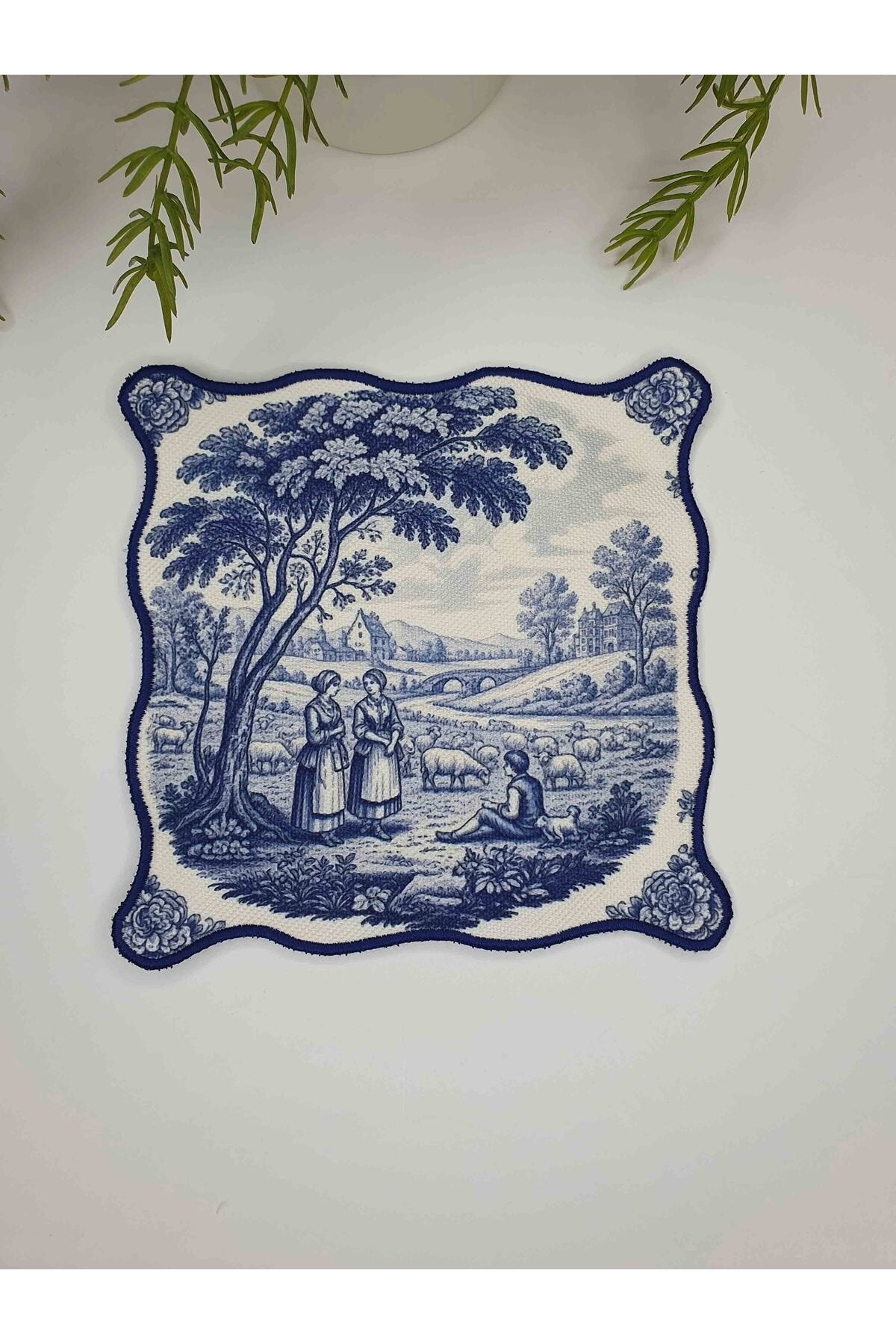 Lacivert Toile Elegance Serisi Nakışlı Kumaş Kokteyl Peçeteleri 1 Adet