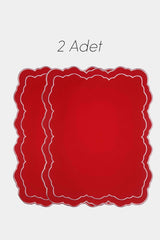 Tableau Kırmızı Toile Desenli Pembe Nakışlı Amerikan Servis 43x35cm 2 Adet