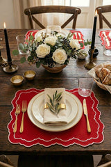 Tableau Kırmızı Toile Desenli Pembe Nakışlı Amerikan Servis 43x35cm 2 Adet